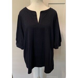 TALBOTS Womens Knit TOP Short Poof Sleeve Navy BLUE Size 1X  NWT